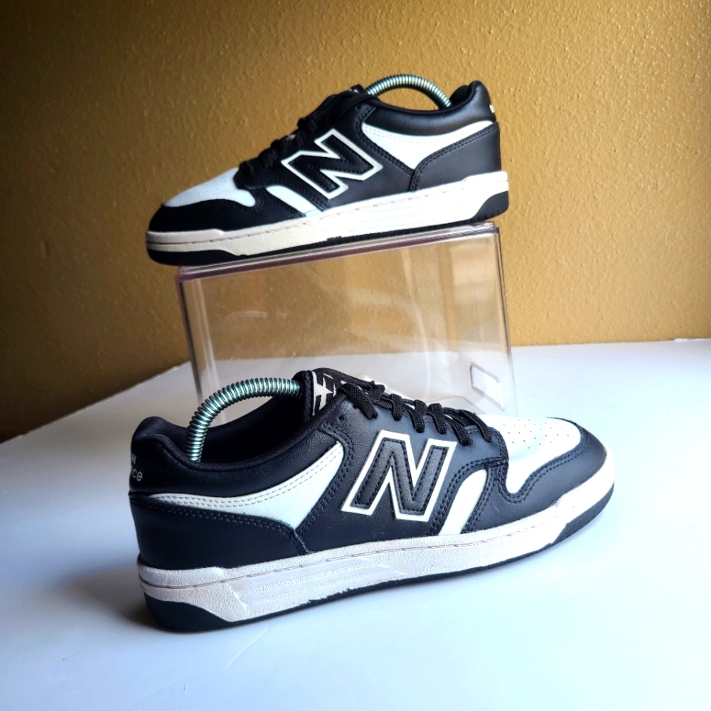 New Balance 480 Sneakers GSB480BW Leather Black White Boys Size 7